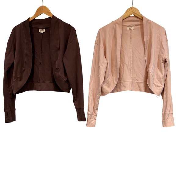 Pact Sweaters - Set of 2 Pact Soft Organic Cotton Cropped Shrug Cardigan Bundle Brown Pink M/L